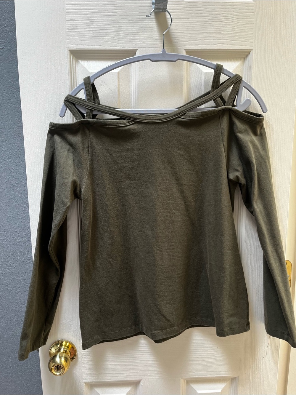 Strappy Cold-Shoulder Long Sleeve Top - Olive Green